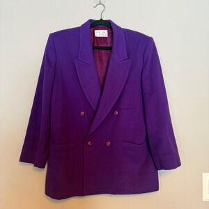 Vintage MR JAX Women's Double Breasted Purple Wool Cashmere Blend Blazer Size 12